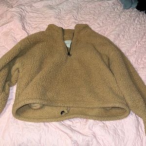 Brown American Eagle fluffy cropped sweater in size small with a zipper